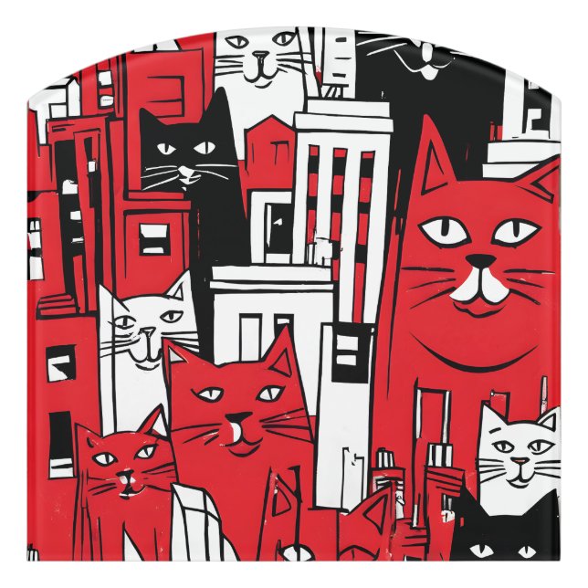 Cats in New York Door Sign (Contour Front)