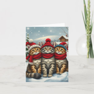 Cats in Preppy Winter Attire and Hats Winter Card