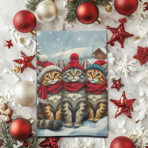 Cats in Preppy Winter Attire and Hats Winter Kitchen Towel