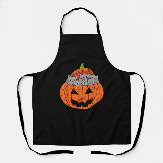 Cats in Pumpkin Carved Jack O Lantern Cat Costume Apron (Front)
