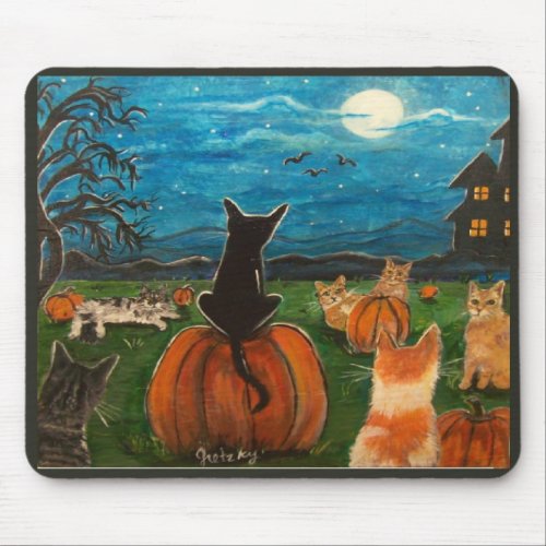 Cats in pumpkin patch Mouse Pad