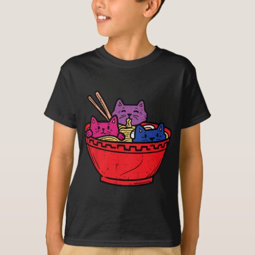 Cats in Ramen Anime Food LGBTQ Bisexual Flag Gay P T_Shirt