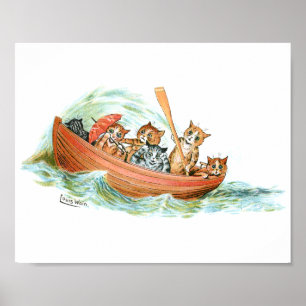 Cats in Row Boat Poster