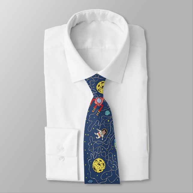 Cat's in Space Neck Tie (Tied)
