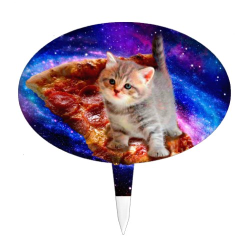 Cats in space pizza cake topper