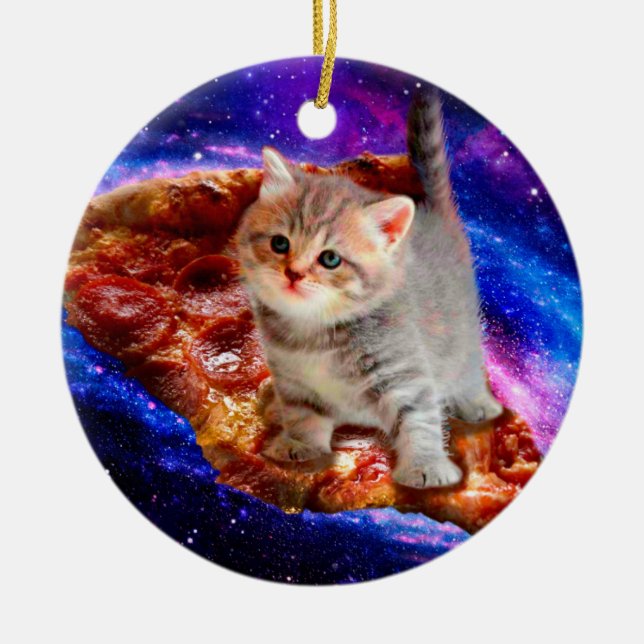 Cats in space pizza ceramic ornament (Front)