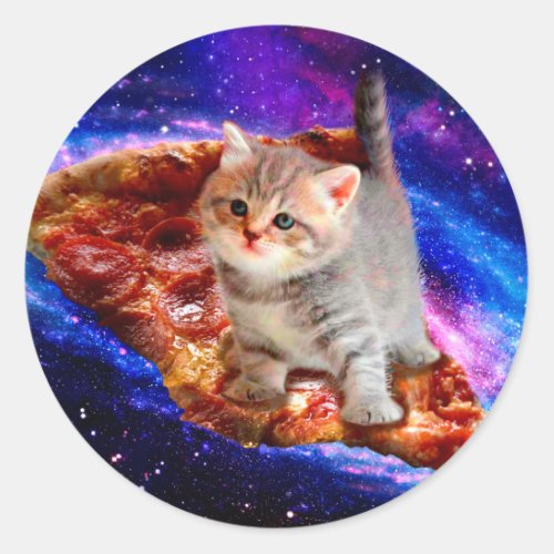 Cats in space pizza classic round sticker