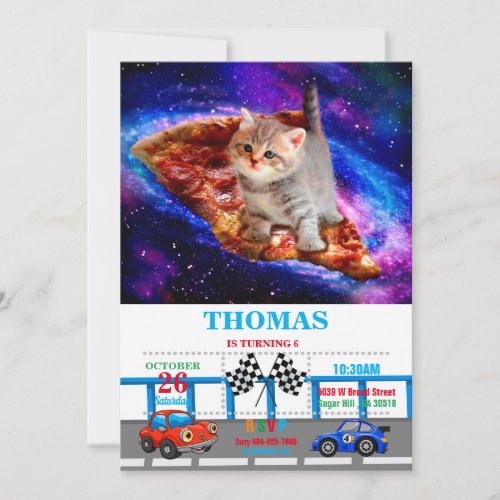 Cats in space pizza invitation
