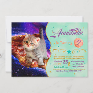 Cats in space pizza invitation