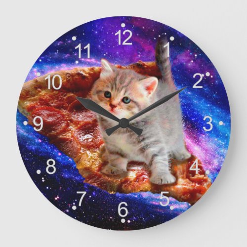 Cats in space pizza large clock