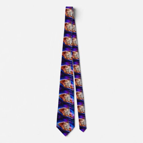 Cats in space pizza neck tie