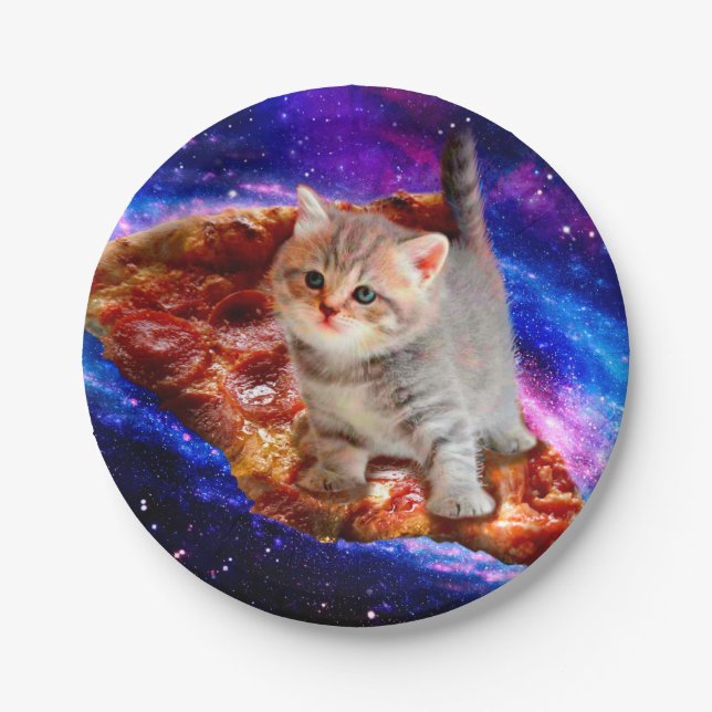 Cats in space pizza paper plates (Front)