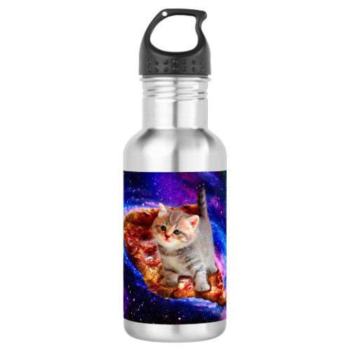 Cats in space pizza stainless steel water bottle