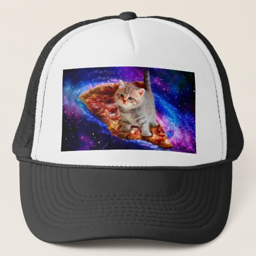 Cats in space pizza trucker hat