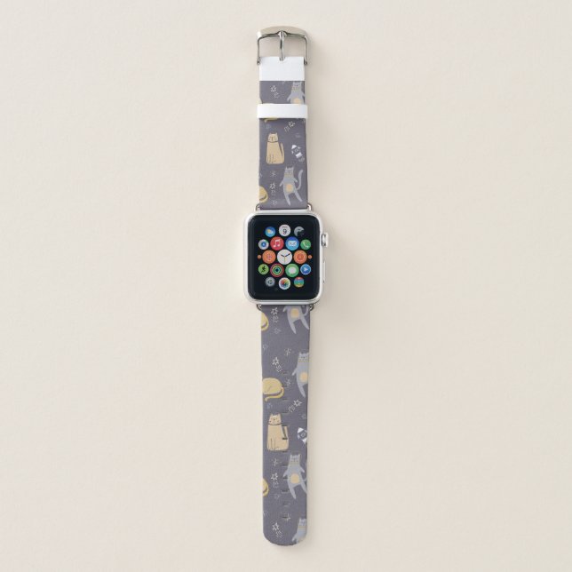 Cats in Space Seamless Pattern Apple Watch Band (Front)