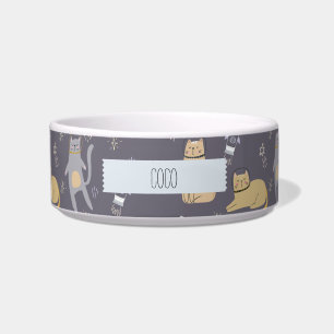 Cats in Space Seamless Pattern Custom Name Bowl