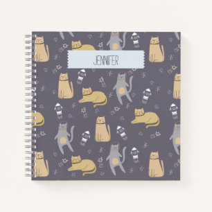 Cats in Space Seamless Pattern Custom Name Notebook