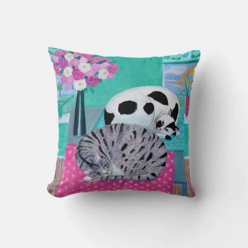 Cats in Spring Throw Pillow