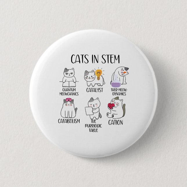 Cats In Stem Funny Science Meme Scientist Nerd Cat Button (Front)
