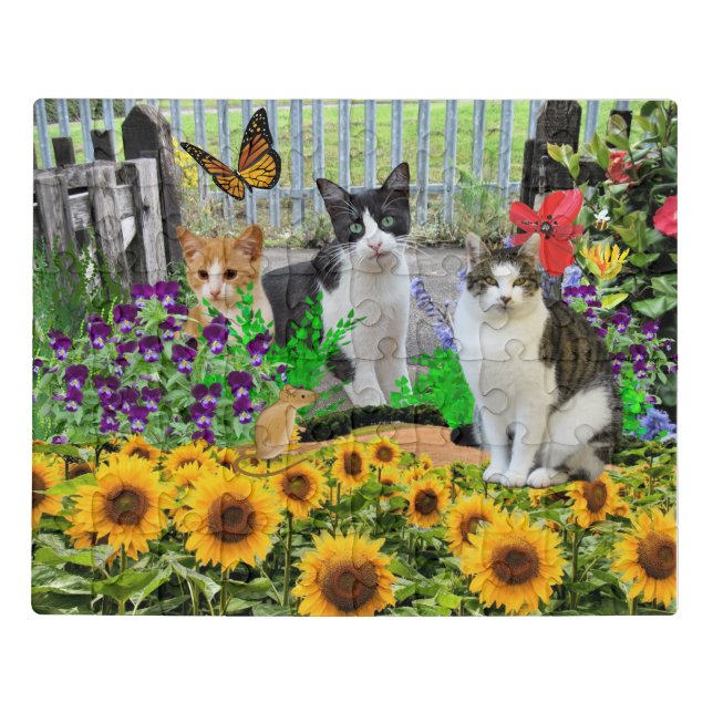  Cats in Sunflower Garden / Cat Lovers Jigsaw Puzzle (Puzzle Horizontal)