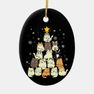 Cats in the Christmas Tree Ceramic Ornament