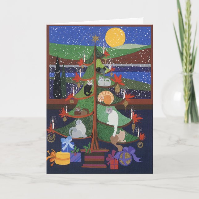 Cats in the Christmas Tree Holiday Card (Front)
