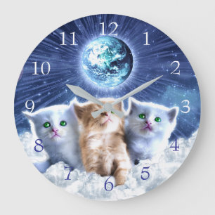 Cats in the cloud large clock