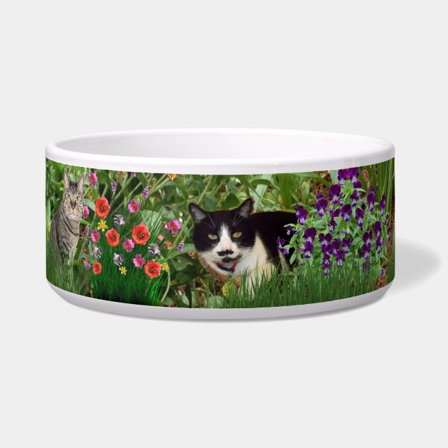 Cats in The Flower Garden Photo Collage Pet Water  Bowl (Front)