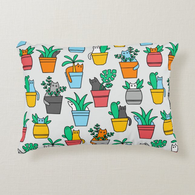 Cats in the flowerpots accent pillow (Front)