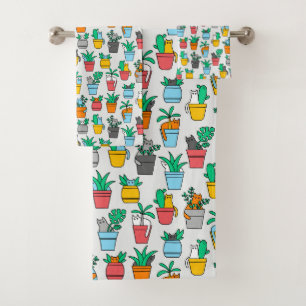 Cats in the flowerpots bath towel set