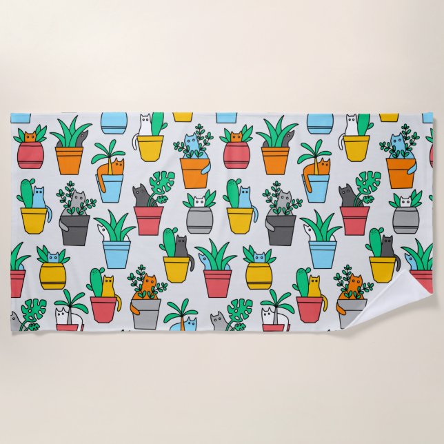 Cats in the flowerpots beach towel (Front)