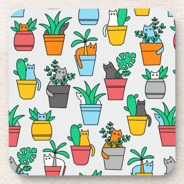 Cats in the flowerpots beverage coaster (Front)