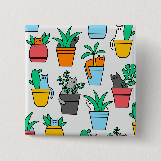 Cats in the flowerpots button (Front)