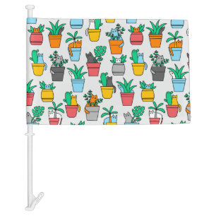Cats in the flowerpots car flag