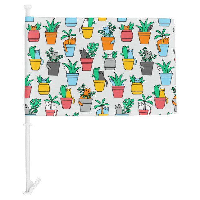 Cats in the flowerpots car flag (Front)