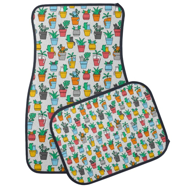 Cats in the flowerpots car floor mat (Set)
