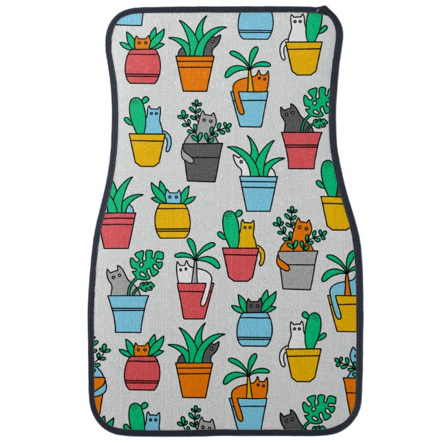 Cats in the flowerpots car floor mat (Front)