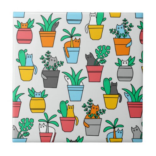 Cats in the flowerpots ceramic tile
