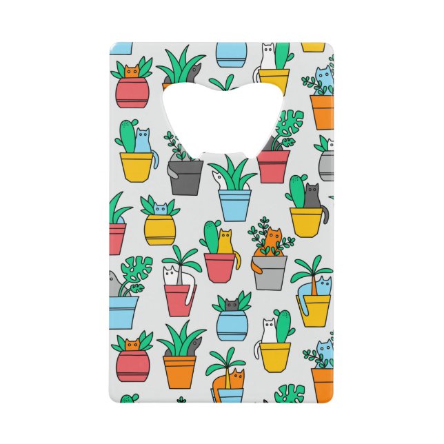Cats in the flowerpots credit card bottle opener (Front)