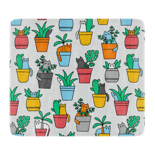 Cats in the flowerpots cutting board (Front)
