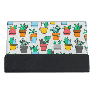 Cats in the flowerpots desk business card holder