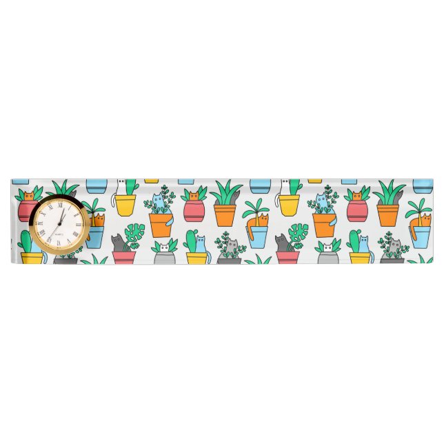 Cats in the flowerpots desk name plate (Front)
