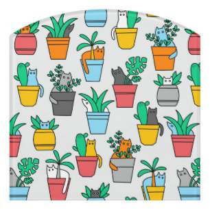 Cats in the flowerpots door sign