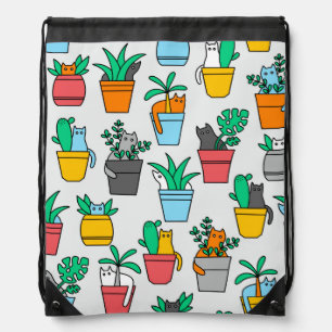 Cats in the flowerpots drawstring bag