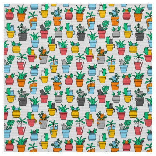 Cats in the flowerpots fabric