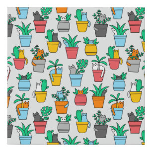 Cats in the flowerpots faux canvas print