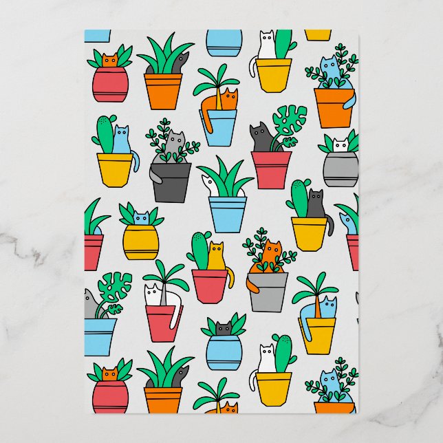 Cats in the flowerpots foil invitation (Front)