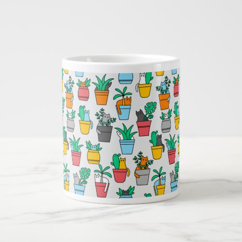 Cats in the flowerpots giant coffee mug