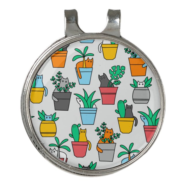 Cats in the flowerpots golf hat clip (Front)
