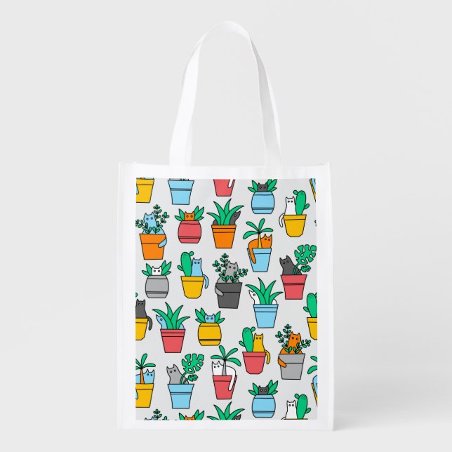 Cats in the flowerpots grocery bag (Front)